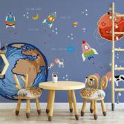 卡通星空星球壁纸儿童房，3宇宙太空墙纸，壁画男孩卧室墙布无缝全屋