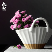 日式手工陶瓷花瓶复古家居，粗陶花器客厅干花装饰摆件装饰品花插