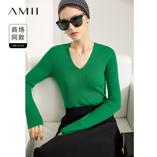 amii女装法式慵懒风羊毛衫，女2024年秋艾米气质，v领毛衣女