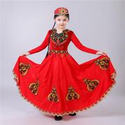 新疆舞蹈演出服装大摆裙儿童长裙少数民族女孩维吾儿族表演服舞裙