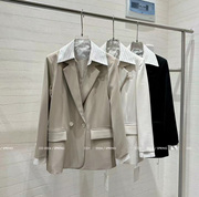 宽松设计感假两件西装2024春装，韩版显瘦西服拼接衬衫领外套潮