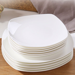 景德镇盘子菜盘套装家用纯白色骨瓷方形碟子炒菜盘子陶瓷平盘日式