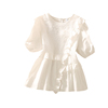 白色短袖雪纺衬衫，女夏季2024法式收腰洋气小衫设计感短款