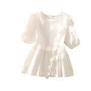 白色短袖雪纺衬衫女夏季2024法式收腰洋气小衫设计感短款