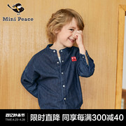 minipeace太平鸟童装男童，长袖圆领牛仔衬衫外套，卡通装饰春秋