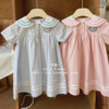 女宝宝夏季纯棉舒适连衣裙，20242-6岁女童海军风，蓝色粉色连衣