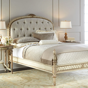 法式轻奢实木床1.8米双人床主卧公主床美式复古白做旧雕花床欧式