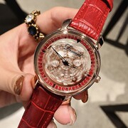 蒂米妮女士手表个性真皮表带时装镂空会时尚石英玫瑰日历国产腕表