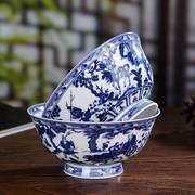 景德镇青花瓷碗中式家用骨瓷米饭，碗面碗特色仿古碗高脚碗单碗餐具