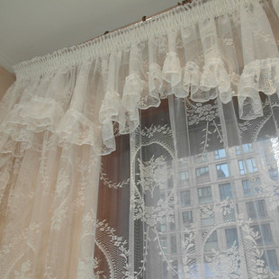 法式复古白色镜中花，蕾丝少女纱帘客厅卧室，飘窗窗纱窗幔帘头窗帘
