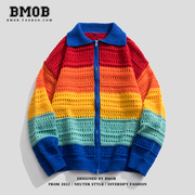 BMOB彩虹针织开衫男女高级感镂空外搭多巴胺罩衫毛衣情侣外套秋季