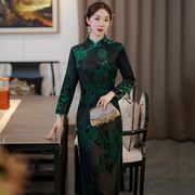 老上海加绒加厚长旗袍，秋冬女中国风，改良版复古日常长袖连衣裙