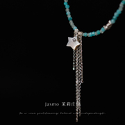 JASMO原创设计白蝶贝壳星星串珠彩色天然石纯银色流苏项链锁骨链