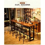欧式家用铁艺实木靠墙吧台高脚凳子复古奶茶店咖啡厅酒吧桌椅组合