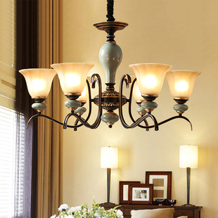 客厅吊灯铁艺陶瓷灯，复古美式欧式奢华大气，灯饰卧室餐厅灯书房灯具