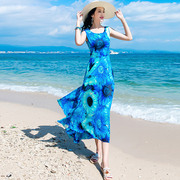 夏季女装长裙2024修身显瘦雪纺波西米亚连衣裙海边度假沙滩裙