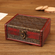 复古小木盒储物盒创意带锁桌面证件首饰收纳盒密码盒长方形小盒子