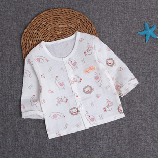 婴儿纱布上衣长袖薄款夏季纯棉0一1岁2男童空调服女宝宝睡衣