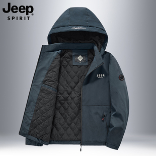 jeep吉普棉衣男冬季中年爸爸装加绒，加厚棉服男士冬装休闲运动外套