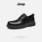 jeep吉普男鞋2024年春季低帮真皮英伦工装马丁靴，大头休闲皮鞋