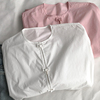 极简中式简约盘扣国风宽松大版圆领衬衫女粉色长袖纯色休闲衬衣