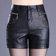酒红色pu皮高腰口袋短裤 PU leather high-waisted casual shorts