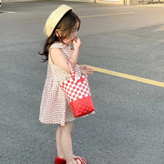 xixibaby女童夏季新连衣裙甜美波点无袖上衣高品质纯棉印花背心裙