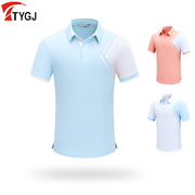 高尔夫男士短袖T恤POLO翻领衫 运动休闲男装撞色白蓝桔色上衣服装