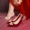 订婚红色高跟鞋女结婚婚鞋细跟禾秀服婚纱两穿新娘鞋子敬酒服两用