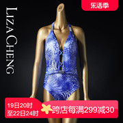 Liza Cheng水漾系列连体泳衣遮肚显瘦印花性感绕脖镂空绑带LS0060