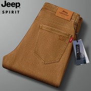 jeep吉普彩色牛仔裤男士，2023秋冬宽松直筒，大码中年高腰厚裤子