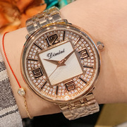 蒂米妮女士全镶钻钢带手表气质潮流时尚圆形石英玫瑰国产腕表