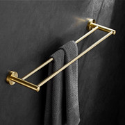 北欧拉丝金毛巾架免打孔卫生间浴室金色黄铜不锈钢双层毛巾杆双杆