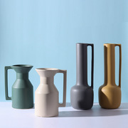 现代北欧彩色几何，提手陶瓷工艺品花瓶摆件，家居样板房软装饰品用品