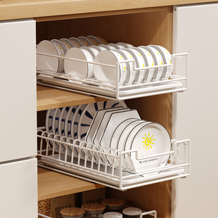 碗碟拉篮厨房橱柜内抽屉式下水槽，拐角收纳碗盘调味调料抽拉置物架