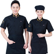 厨师工作服夏季夏装黑色男中国风酒店餐饮后厨厨房厨师服短袖女