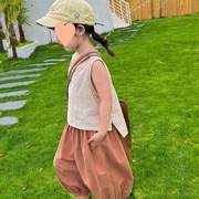 女童套装公主宝宝夏装背心儿童防蚊裤时尚两件套宽松薄款夏季