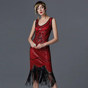 1920盖茨比欧美复古派对流苏重工串珠亮片气质名媛包臀礼服连衣裙