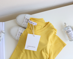 guoxi定制夏日柠檬黄色，明媚显白清新活力大圆领短袖t恤