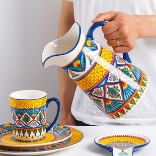 欧兰摩尔美式创意冷水壶，陶瓷插花花瓶釉下彩，大容量水罐摆件凉水壶