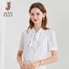 法式系带领白色雪纺衫女夏季2024设计感知性气质短袖衬衫上衣