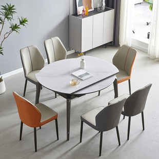 伸缩折叠玉晶石餐桌椅组合家用小户型现代简约轻奢实木饭桌可变圆