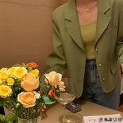 短款西装外套女韩版春秋，宽松休闲绿色，ins英伦风小西服上衣女