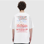 WASSUP2024夏季宽松纯棉ins情侣上衣潮男士白色圆领短袖t恤衫