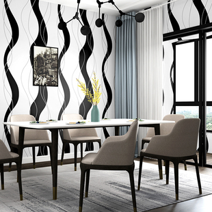 波浪纹壁纸黑白竖条纹几何图案线条北欧风格卧室客厅电视背景墙纸