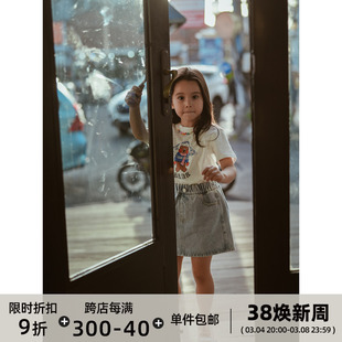 史豌豆女童短袖T恤2024夏装小女孩韩版可爱卡通印花洋气上衣