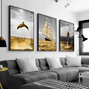 现代简约客厅三联装饰画沙发背景墙壁画鲸鱼高端大气北欧风格挂画