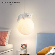 小熊吊灯法式奶油风创意走廊装饰主卧动物月球卧室儿童房床头灯具