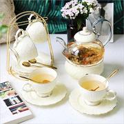 英式下午茶茶具欧式花茶茶具花，茶杯套装陶瓷玻璃，煮水果蜡烛茶壶