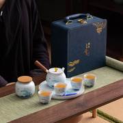 手绘陶瓷茶具套装1壶4杯带茶叶罐壶承茶壶，家用高档礼盒装伴手礼